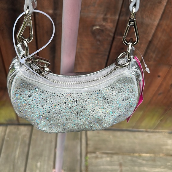 Betsey Johnson Silver Diva Rhinestone Micro Silver Pouch - Picture 7 of 15